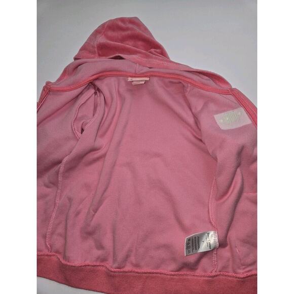 JUICY COUTURE Girls 7 Pink Velour Zip Hoodie Bling Cuffs & Logo Waistband - Picture 13 of 16